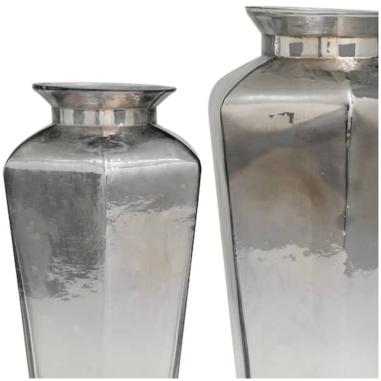 Gray Glass Hexagon Geometric Vase Set